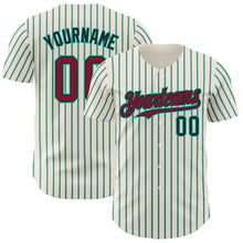 Load image into Gallery viewer, Custom Cream (Black Aqua Pinstripe) Crimson Black-Aqua Authentic Baseball Jersey
