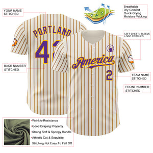 Custom Cream (Purple Gold Pinstripe) Purple-Gold Authentic Baseball Jersey