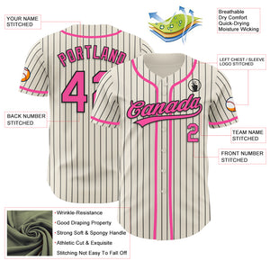 Custom Cream Black Pinstripe Pink Authentic Baseball Jersey