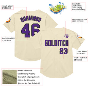 Custom Cream Purple-Black Mesh Authentic Throwback Baseball Jersey