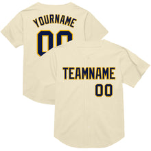 Load image into Gallery viewer, Custom Cream Navy-Gold Mesh Authentic Throwback Baseball Jersey
