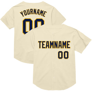 Custom Cream Navy-Gold Mesh Authentic Throwback Baseball Jersey