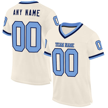 Custom Cream Light Blue-Navy Mesh Authentic Throwback Football Jersey