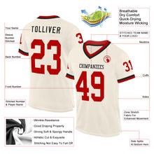 Load image into Gallery viewer, Custom Cream Red-Black Mesh Authentic Throwback Football Jersey
