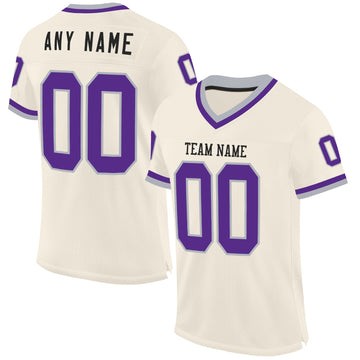 Custom Cream Purple-Gray Mesh Authentic Throwback Football Jersey