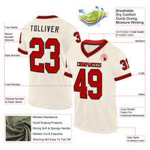 Load image into Gallery viewer, Custom Cream Red-Black Mesh Authentic Throwback Football Jersey
