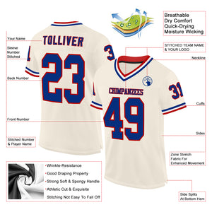 Custom Cream Royal Red-White Mesh Authentic Throwback Football Jersey