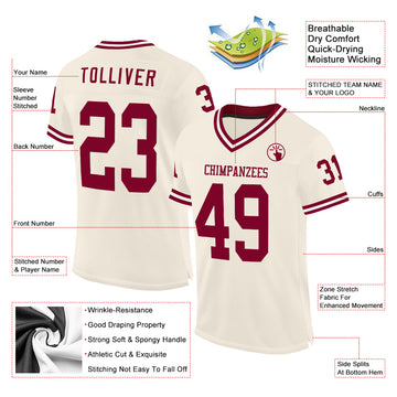 Custom Cream Maroon-White Mesh Authentic Throwback Football Jersey