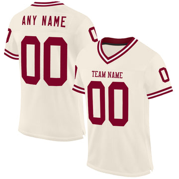 Custom Cream Maroon-White Mesh Authentic Throwback Football Jersey