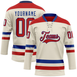 Custom Cream Red-Royal Hockey Lace Neck Jersey