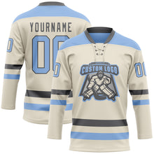 Load image into Gallery viewer, Custom Cream Light Blue-Steel Gray Hockey Lace Neck Jersey
