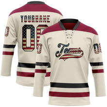 Load image into Gallery viewer, Custom Cream Vintage USA Flag Black-Maroon Hockey Lace Neck Jersey
