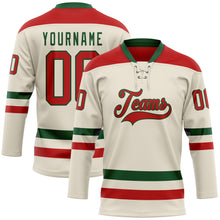 Load image into Gallery viewer, Custom Cream Red-Green Hockey Lace Neck Jersey
