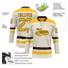 Load image into Gallery viewer, Custom Cream Gold-Brown Hockey Lace Neck Jersey
