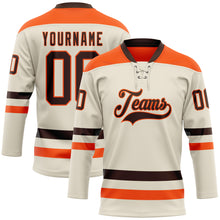 Load image into Gallery viewer, Custom Cream Brown-Orange Hockey Lace Neck Jersey
