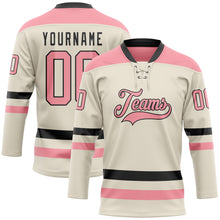 Load image into Gallery viewer, Custom Cream Medium Pink-Black Hockey Lace Neck Jersey
