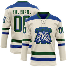 Load image into Gallery viewer, Custom Cream Green-Royal Hockey Lace Neck Jersey
