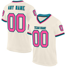 Load image into Gallery viewer, Custom Cream Pink Black-Teal Mesh Authentic Throwback Football Jersey
