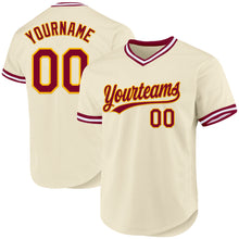 Load image into Gallery viewer, Custom Cream Maroon Gold-White Authentic Throwback Baseball Jersey
