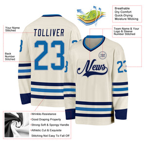 Custom Cream Blue-Navy Hockey Jersey