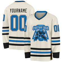 Load image into Gallery viewer, Custom Cream Blue Gray-Black Hockey Jersey
