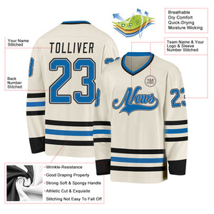 Custom Cream Blue Gray-Black Hockey Jersey