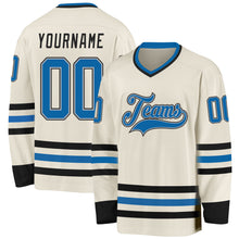 Load image into Gallery viewer, Custom Cream Blue Gray-Black Hockey Jersey
