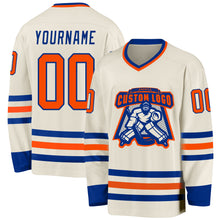 Load image into Gallery viewer, Custom Cream Orange-Royal Hockey Jersey
