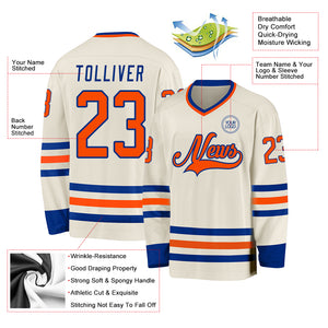 Custom Cream Orange-Royal Hockey Jersey