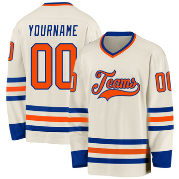 Custom Cream Orange-Royal Hockey Jersey