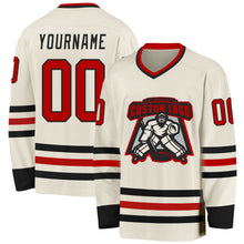 Load image into Gallery viewer, Custom Cream Red-Black Hockey Jersey
