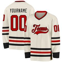 Load image into Gallery viewer, Custom Cream Red-Black Hockey Jersey
