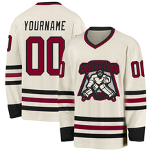 Load image into Gallery viewer, Custom Cream Maroon-Black Hockey Jersey
