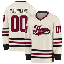 Load image into Gallery viewer, Custom Cream Maroon-Black Hockey Jersey
