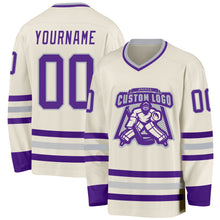 Load image into Gallery viewer, Custom Cream Purple-Gray Hockey Jersey
