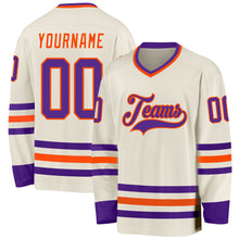 Load image into Gallery viewer, Custom Cream Purple-Orange Hockey Jersey
