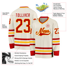 Load image into Gallery viewer, Custom Cream Red-Gold Hockey Jersey
