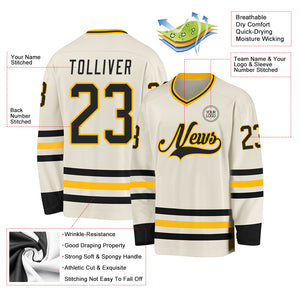 Custom Cream Black-Gold Hockey Jersey