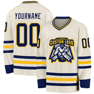 Custom Cream Navy-Gold Hockey Jersey