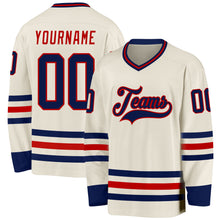 Load image into Gallery viewer, Custom Cream Navy-Red Hockey Jersey
