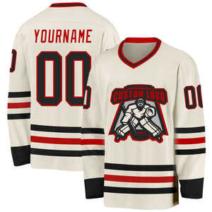 Custom Cream Black-Red Hockey Jersey