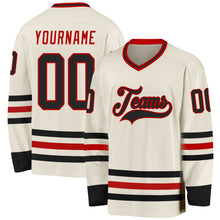 Load image into Gallery viewer, Custom Cream Black-Red Hockey Jersey
