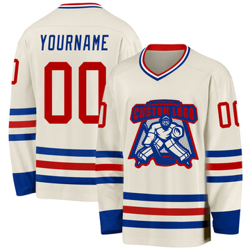 Custom Cream Red Royal-White Hockey Jersey