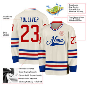 Custom Cream Red Royal-White Hockey Jersey