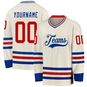 Custom Cream Red Royal-White Hockey Jersey