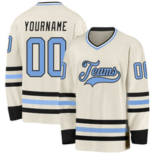 Load image into Gallery viewer, Custom Cream Light Blue Black-White Hockey Jersey
