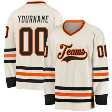 Custom Cream Black-Orange Hockey Jersey