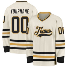 Load image into Gallery viewer, Custom Cream Black-Old Gold Hockey Jersey
