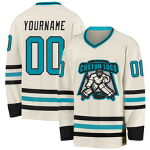 Load image into Gallery viewer, Custom Cream Teal-Black Hockey Jersey
