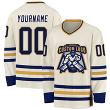 Load image into Gallery viewer, Custom Cream Navy-Old Gold Hockey Jersey
